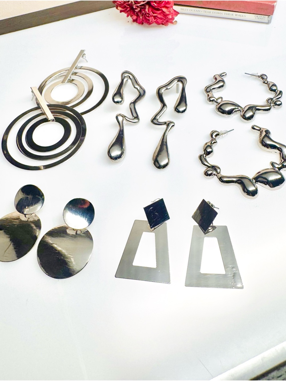 5 Pairs * Silver Modern Geometric Drop Earrings - Women Jewelry Brand new Bundle